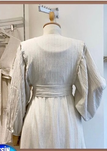 Balon kol etekli Keten takım - Görsel 2