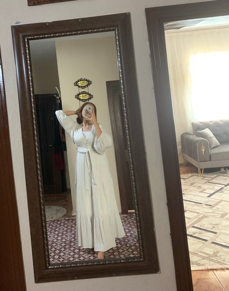 Balon kol etekli Keten takım - Görsel 4