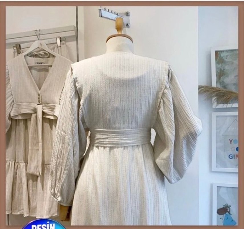 Balon kol etekli Keten takım - Görsel 2