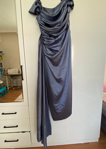 Gri Drapeli Uzun Abiye Elbise - Görsel 2