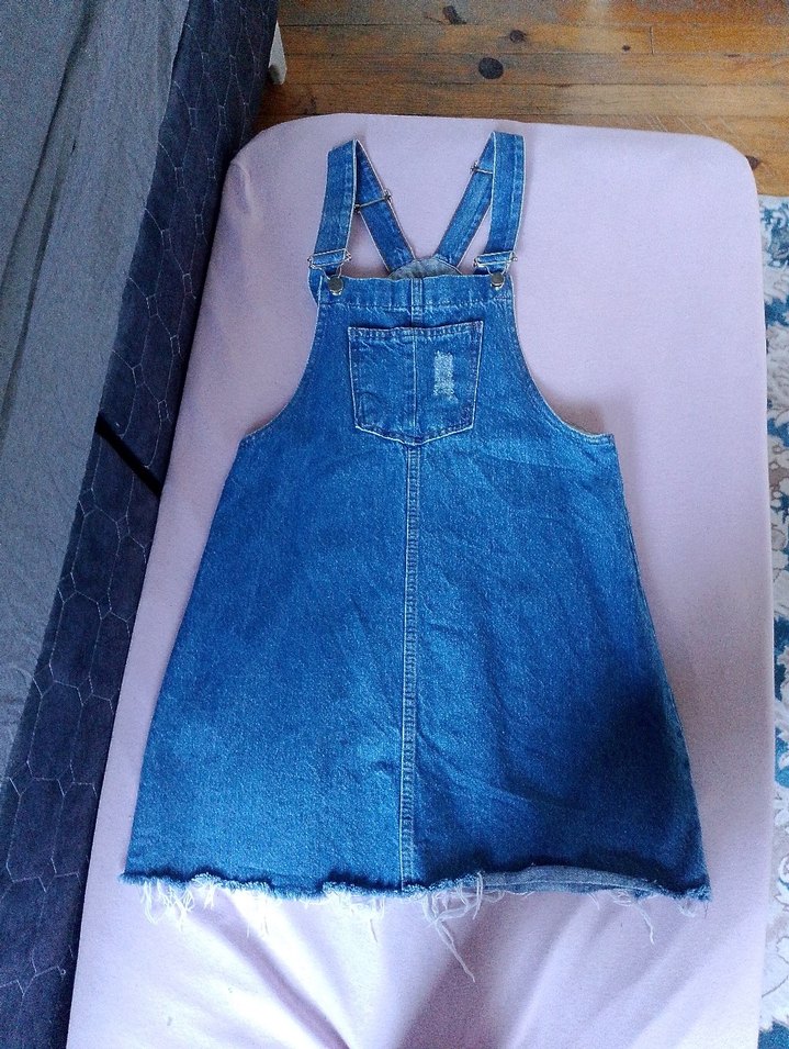 Kadın Mavi Kot Kısa Askılı Tulum - Görsel 2