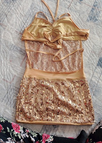 Payet İşlemeli Straplez Mini Elbise - Görsel 2