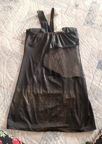 Siyah Parlak Straplez Midi Elbise - Görsel 2