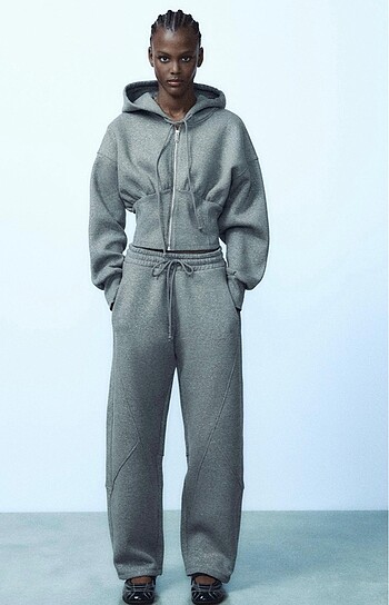 s Beden gri Renk ZARA SİMLİ SWEATSHIRT