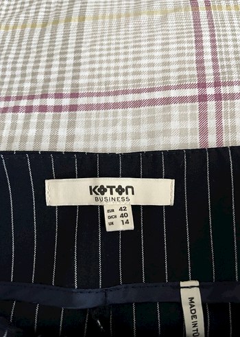 Çizgili Lacivert Denim Düğmeli Kadın yelek pantolon takım - Görsel 4