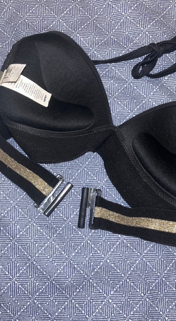 Siyah Parlak Detaylı Strappy Bikini Üstü - Görsel 3