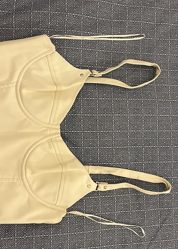 Beyaz Deri Mini askılı Elbise - Görsel 4