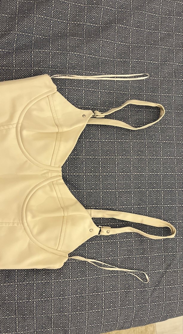 Beyaz Deri Mini askılı Elbise - Görsel 4