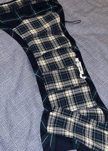 Koyu Çok Renkli Kareli straplez üst - Görsel 4