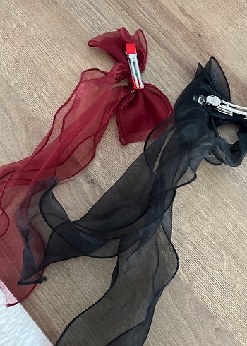 Bordo ve Siyah İpek Görünümlü Fiyonk Saç Aksesuarları - Görsel 3