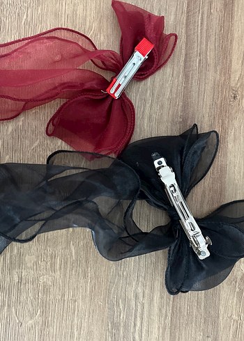 Bordo ve Siyah İpek Görünümlü Fiyonk Saç Aksesuarları - Görsel 2