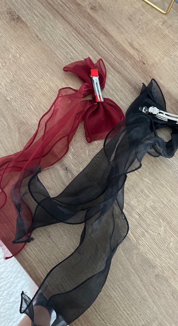 Bordo ve Siyah İpek Görünümlü Fiyonk Saç Aksesuarları - Görsel 3