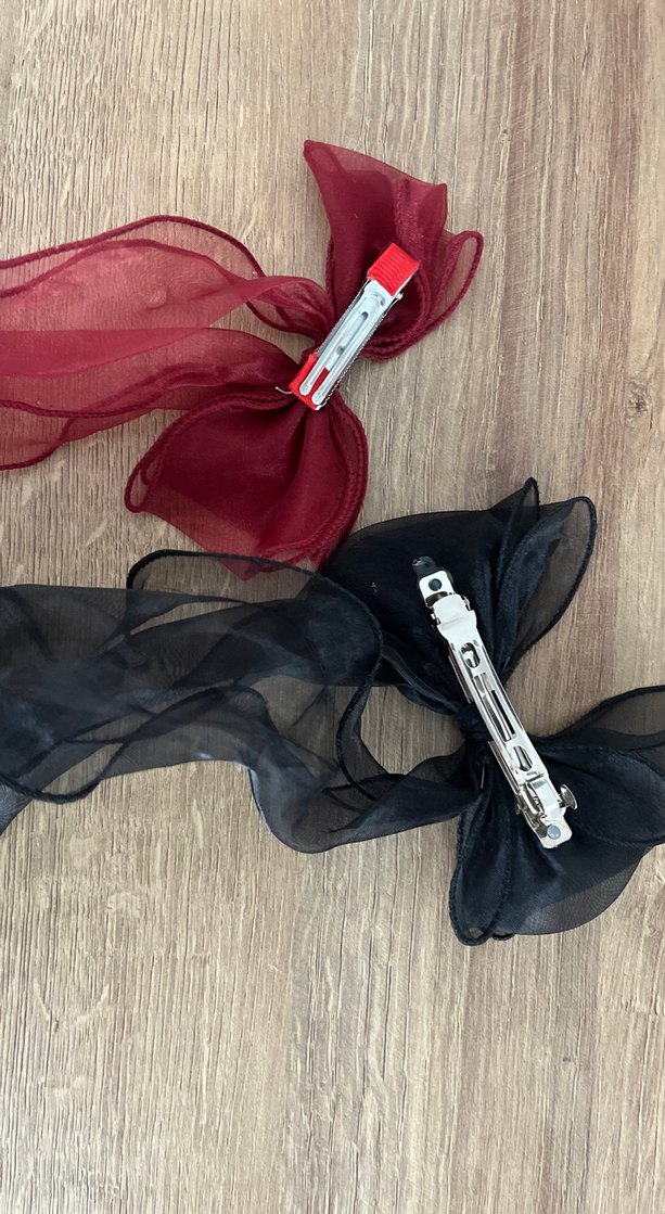 Bordo ve Siyah İpek Görünümlü Fiyonk Saç Aksesuarları - Görsel 2