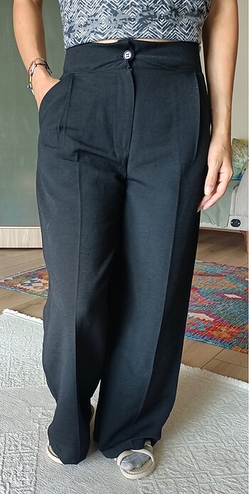 Diğer Siyah keten pantalon bol paça