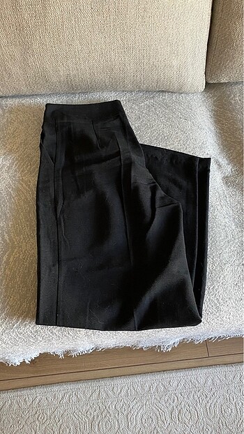 s Beden Siyah keten pantalon bol paça