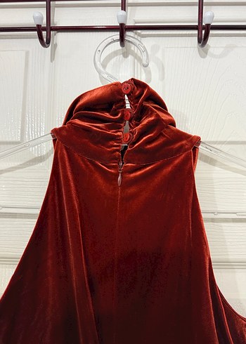 Kiremit rengi Kolsuz Drapeli Abiye - Görsel 5