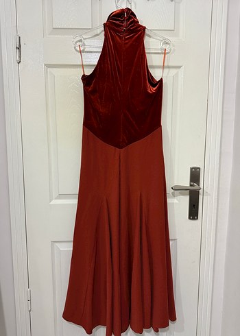 Kiremit rengi Kolsuz Drapeli Abiye - Görsel 4