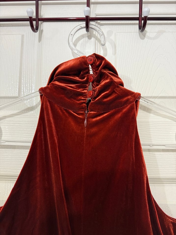 Kiremit rengi Kolsuz Drapeli Abiye - Görsel 5