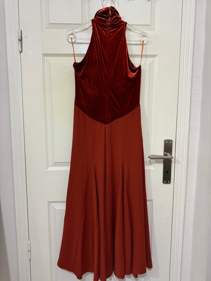 Kiremit rengi Kolsuz Drapeli Abiye - Görsel 4