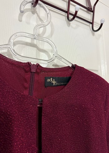 Bordo Uzun Kollu Vatkalı Drapeli Kadın Abiye Elbise - Görsel 5