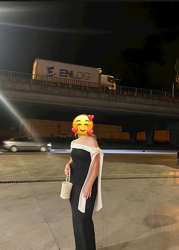 m Beden Siyah Beyaz Fiyonk Detaylı Midi Mezuniyet Elbisesi