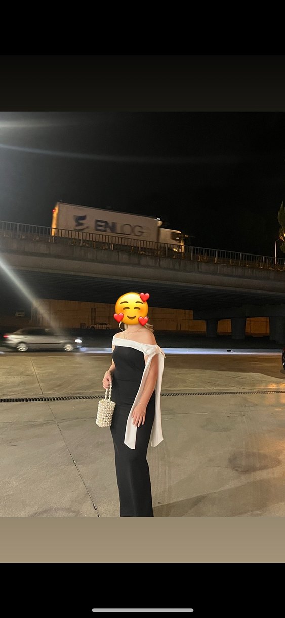 Siyah Beyaz Fiyonk Detaylı Midi Mezuniyet Elbisesi - Görsel 3