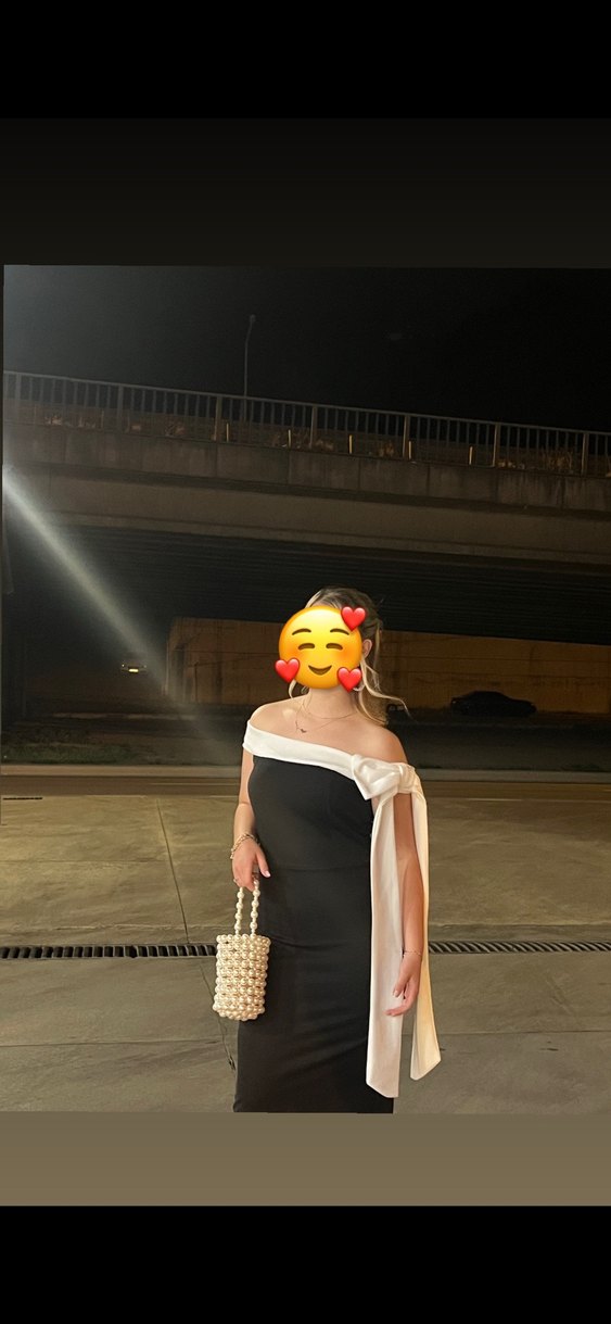 Siyah Beyaz Fiyonk Detaylı Midi Mezuniyet Elbisesi - Görsel 2