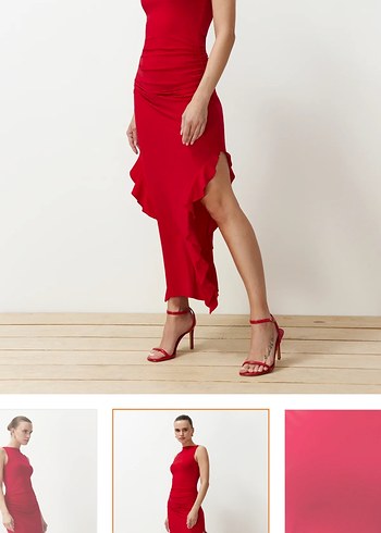 Trendyol & Milla Kırmızı Uzun yırtmaçlı Askılı Kadın Elbise