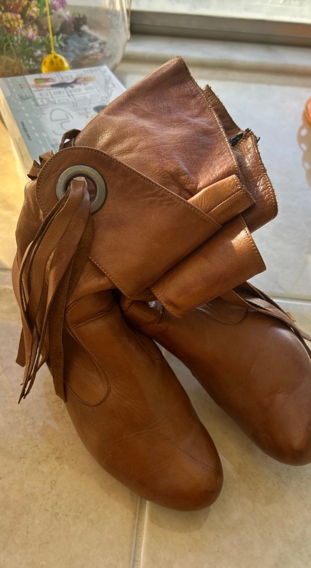 Bej Deri Kadın  Topuklu Bot - Görsel 4