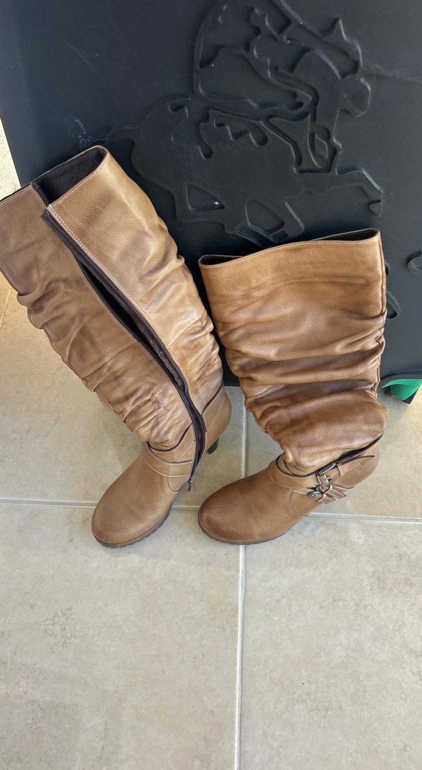 Kahverengi Deri Tokalı Dizüstü Çizme - Görsel 2