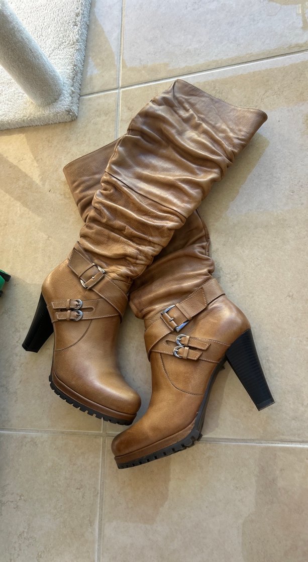 Kahverengi Deri Tokalı Dizüstü Çizme - Görsel 5