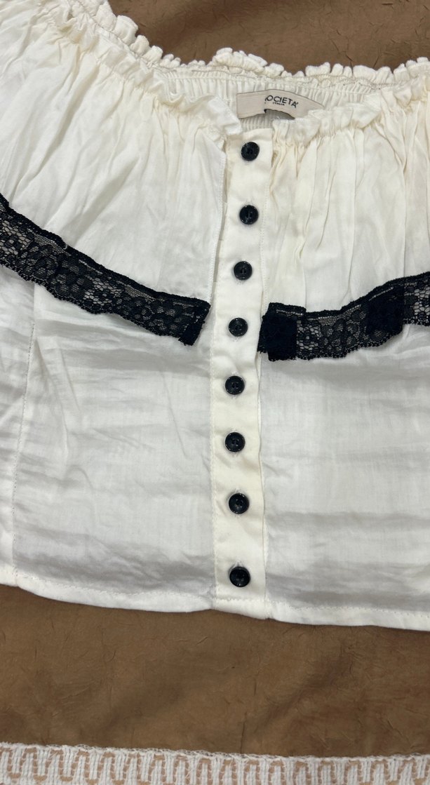 Dantel Detaylı Beyaz Fırfırlı Bluz - Görsel 5
