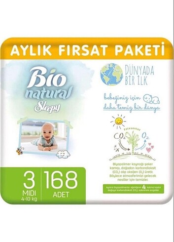 Sleepy Bionatural 3 numara 168 adet cırtlı bez