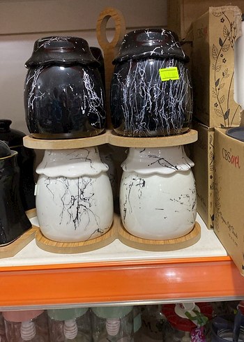 Mermer Desenli Siyah Beyaz Baharat Kavanozları