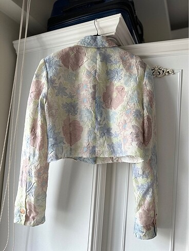 Diğer Vintage Çiçek Desenli Crop Blazer Ceket