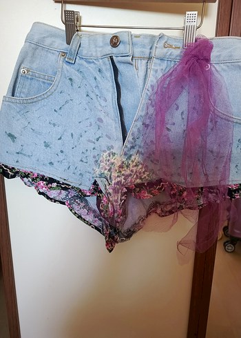 Bohem Tarz Pastel Renkli Mini Denim Şort