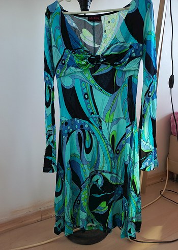 Bohem Uzun Kol Turkuaz Desenli Hamile Tunik - Görsel 6