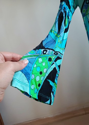 Bohem Uzun Kol Turkuaz Desenli Hamile Tunik - Görsel 7