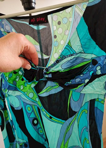 Bohem Uzun Kol Turkuaz Desenli Hamile Tunik - Görsel 9