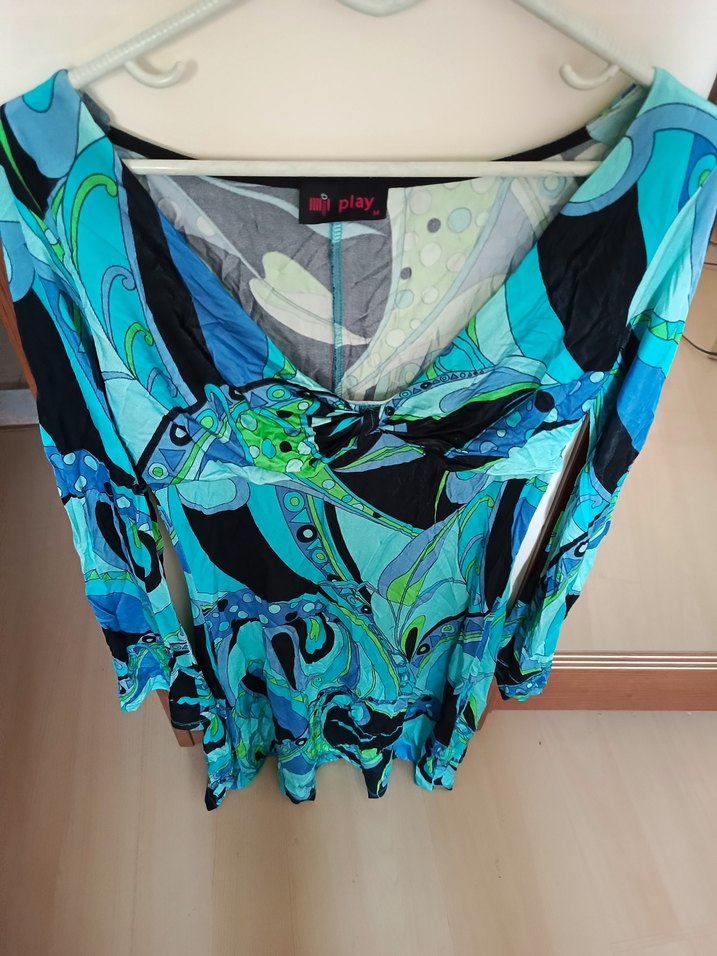 Bohem Uzun Kol Turkuaz Desenli Hamile Tunik - Görsel 3