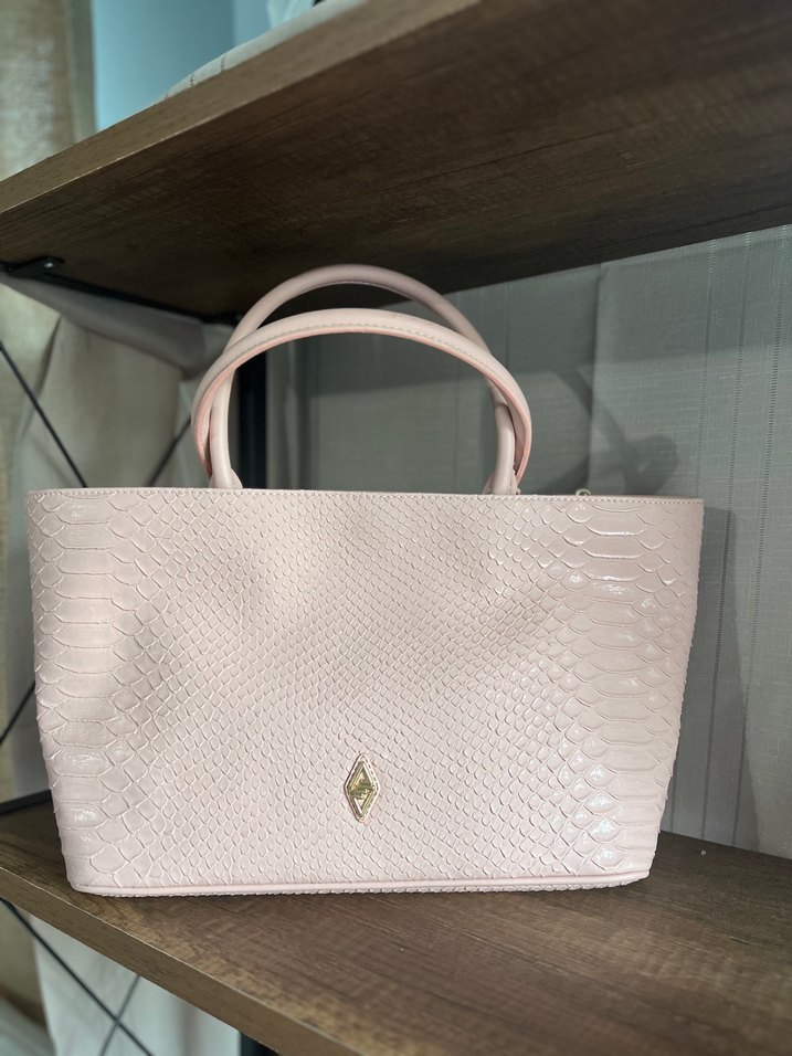 Pembe Deri Yılan Desenli Kadın Çanta - Görsel 3