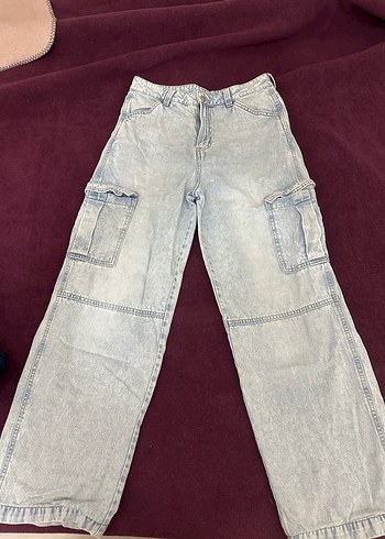H&M Mavi Bağlama Desenli Salaş Kadın Kot Pantolon