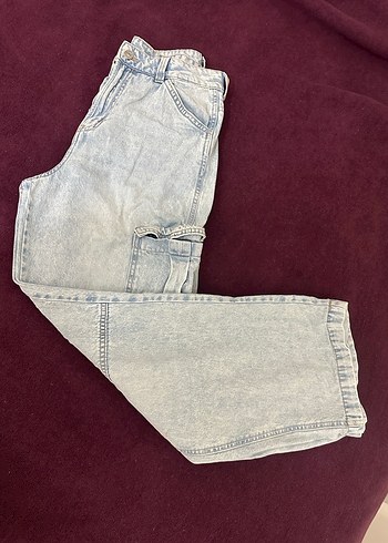 38 Beden H&M Mavi Bağlama Desenli Salaş Kadın Kot Pantolon