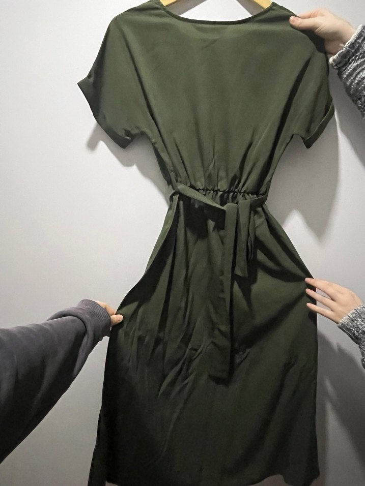 Kemerli Haki Midi Kadın Elbise - Görsel 2