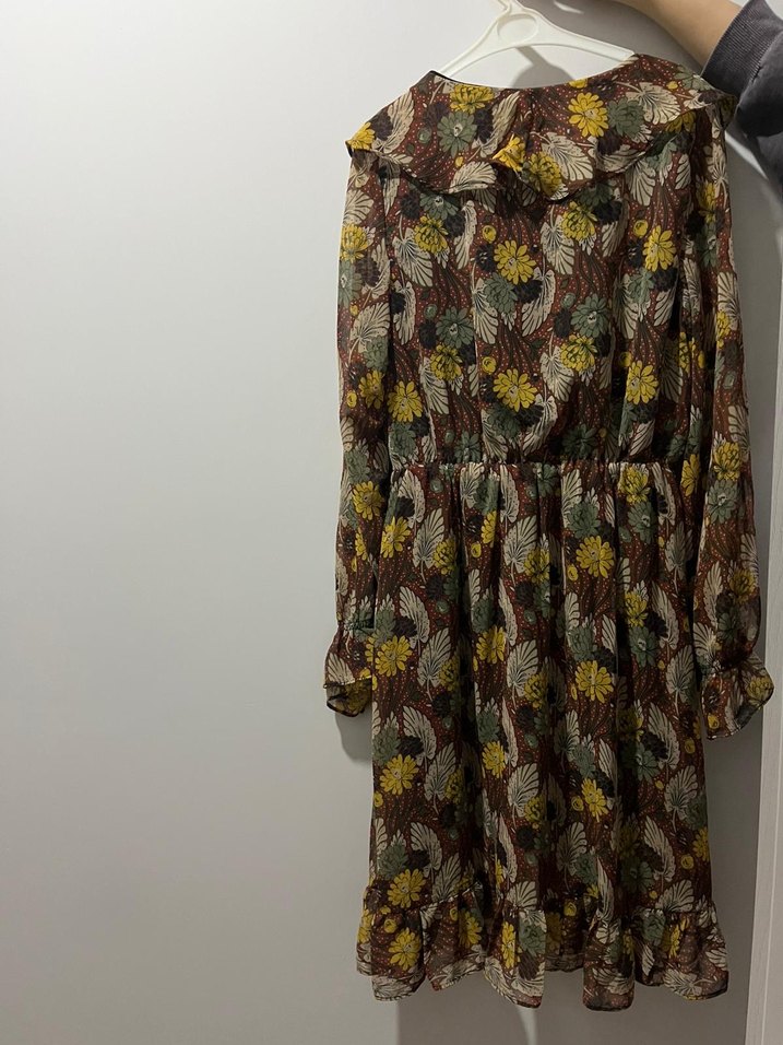 Bohem V Yaka Midi Elbise - Görsel 2