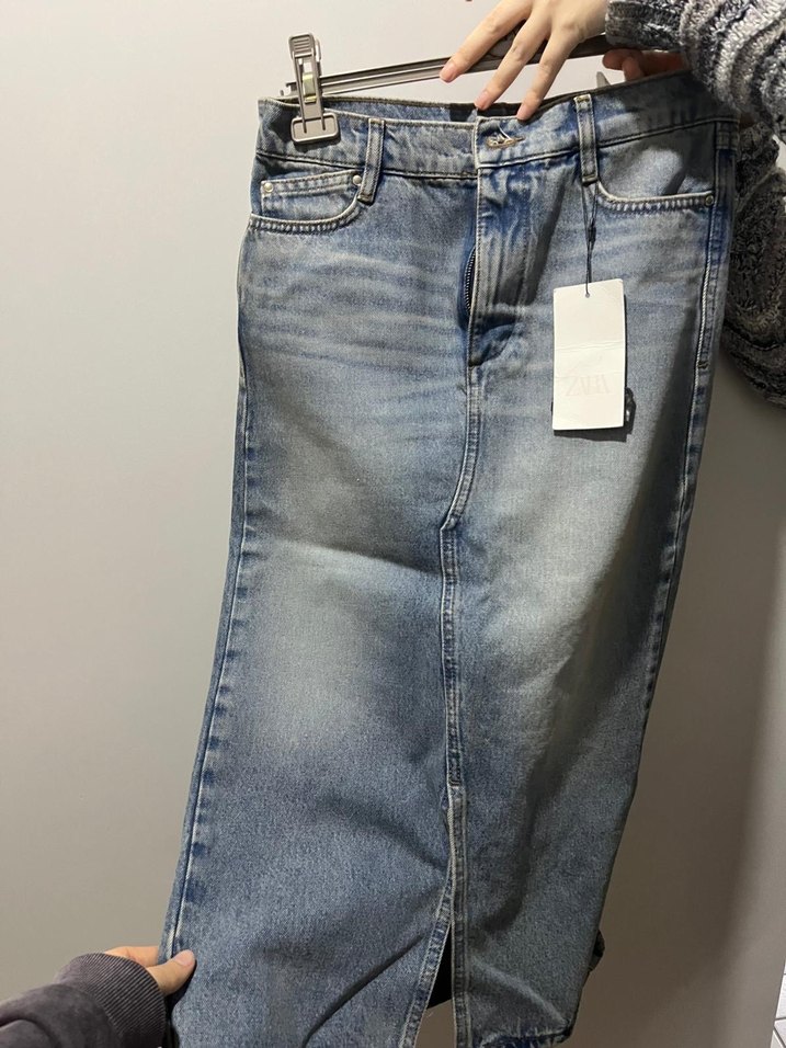 Düğmeli Midi Denim Kadın Etek - Görsel 2