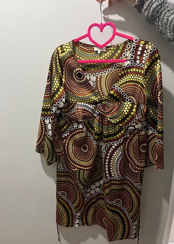 Renkli Bohem Uzun Kollu Kısa Elbise - Görsel 3