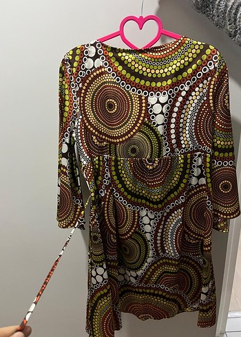 Renkli Bohem Uzun Kollu Kısa Elbise - Görsel 2