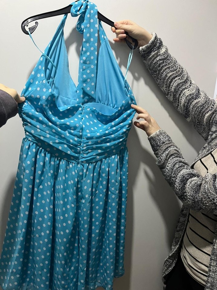 Mavi Puantiyeli Halter Yaka Elbise - Görsel 2