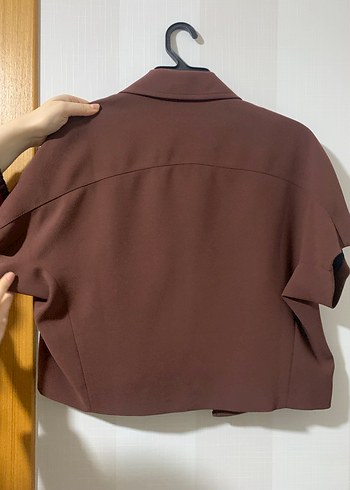 Kahverengi Kısa Kollu Midi Kadın Ceket - Görsel 3